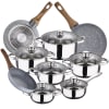 Bateria de cocina 12 piezas SAN IGNACIO Cassel en acero inoxidable con juego de sartenes (22/26/28 cm) SAN IGNACIO Daimiel en aluminio forjado por 50.99€