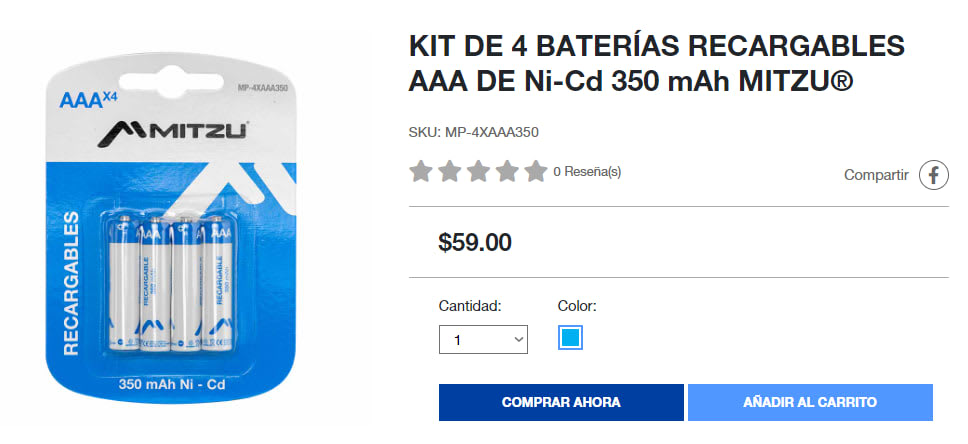 Batería recargable AAA Mitzu de Ni-cd