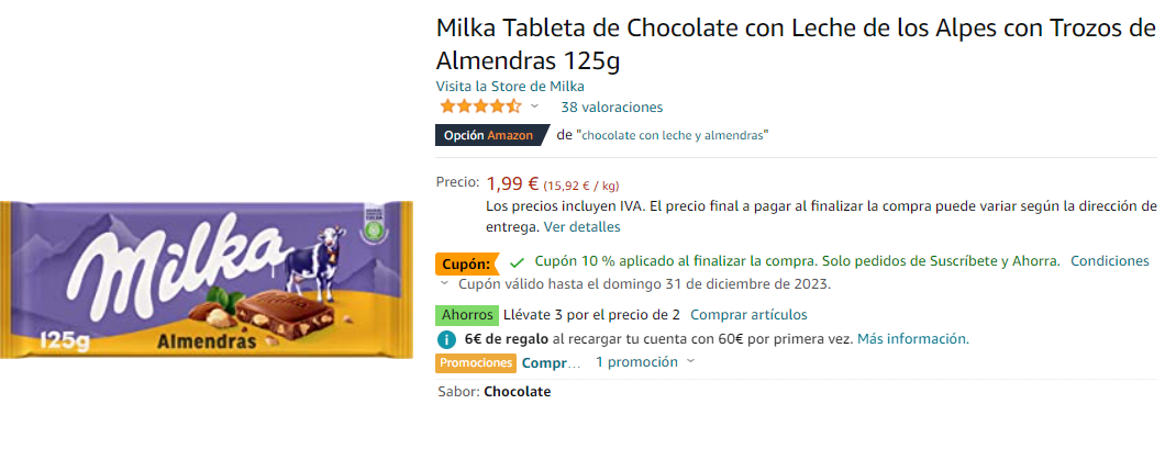 Milka Chocolate con Leche con Almendras 125g