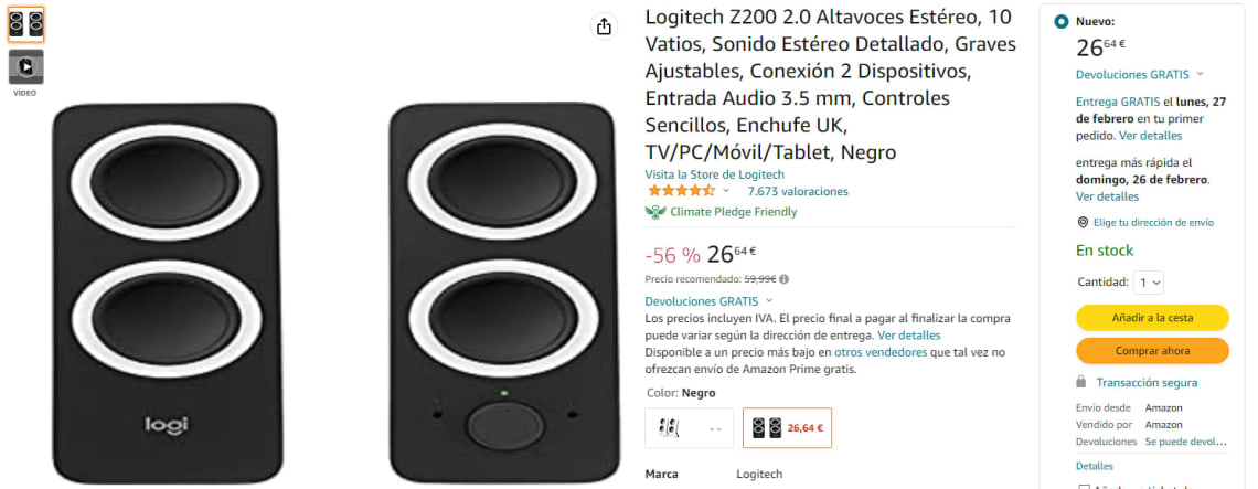 Altavoces PC Logitech Z200 2.0 10W - Negro