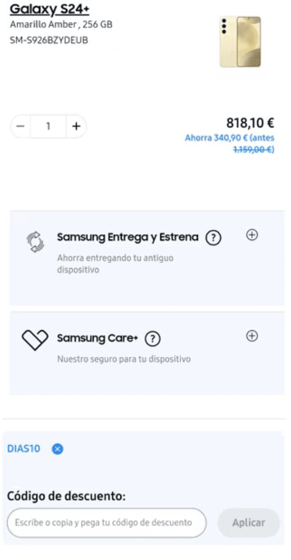 Samsung S24+ Galaxy 12GB 256€ a solo 818,10€