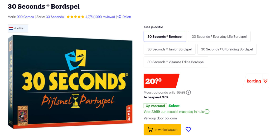 Zaailing stil Atletisch 30 Seconds Bordspel voor €20,90 bij Bol.com