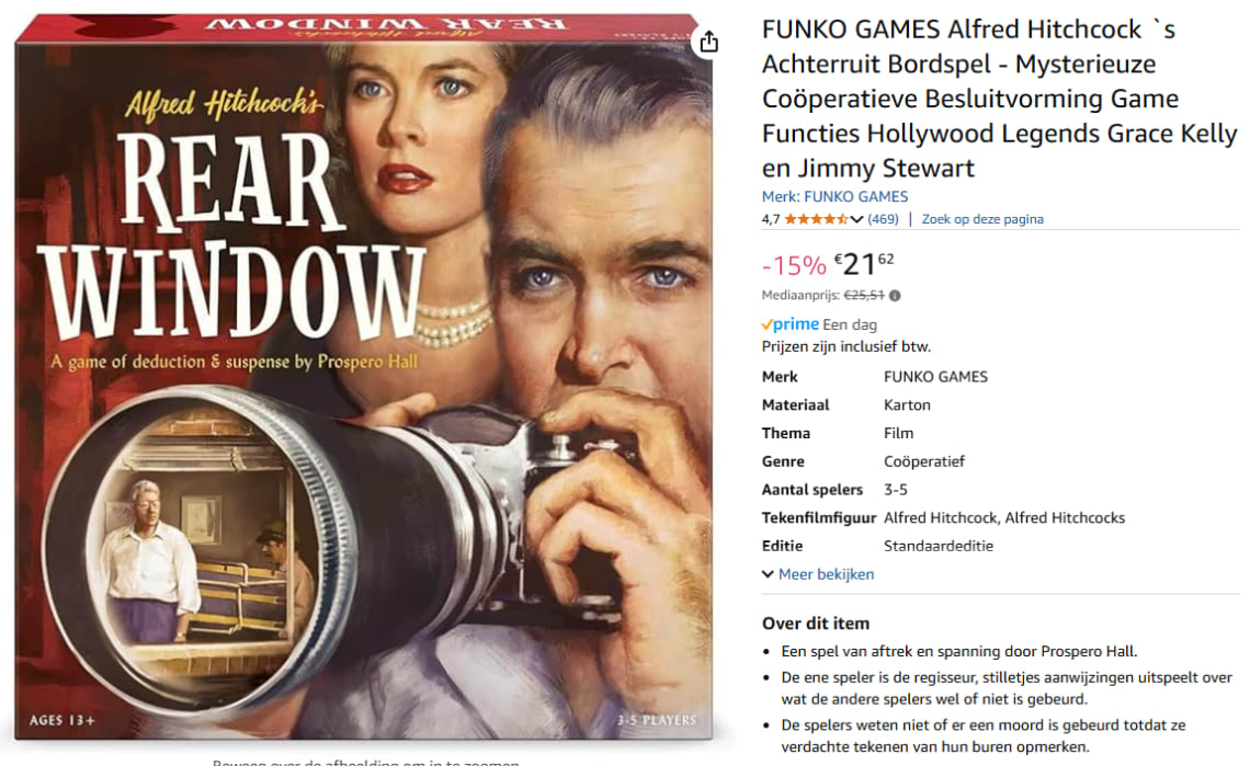 FUNKO GAMES Alfred Hitchcock `s Achterruit Bordspel voor €21,62 bij Amazon