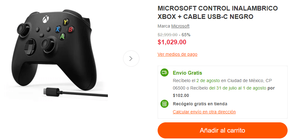 XBOX Control Inalámbrico Xbox + Cable USB C