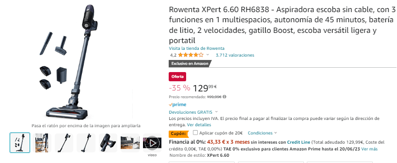 Aspiradora sin cable Rowenta XPert 6.60 RH6838 por 109,99€