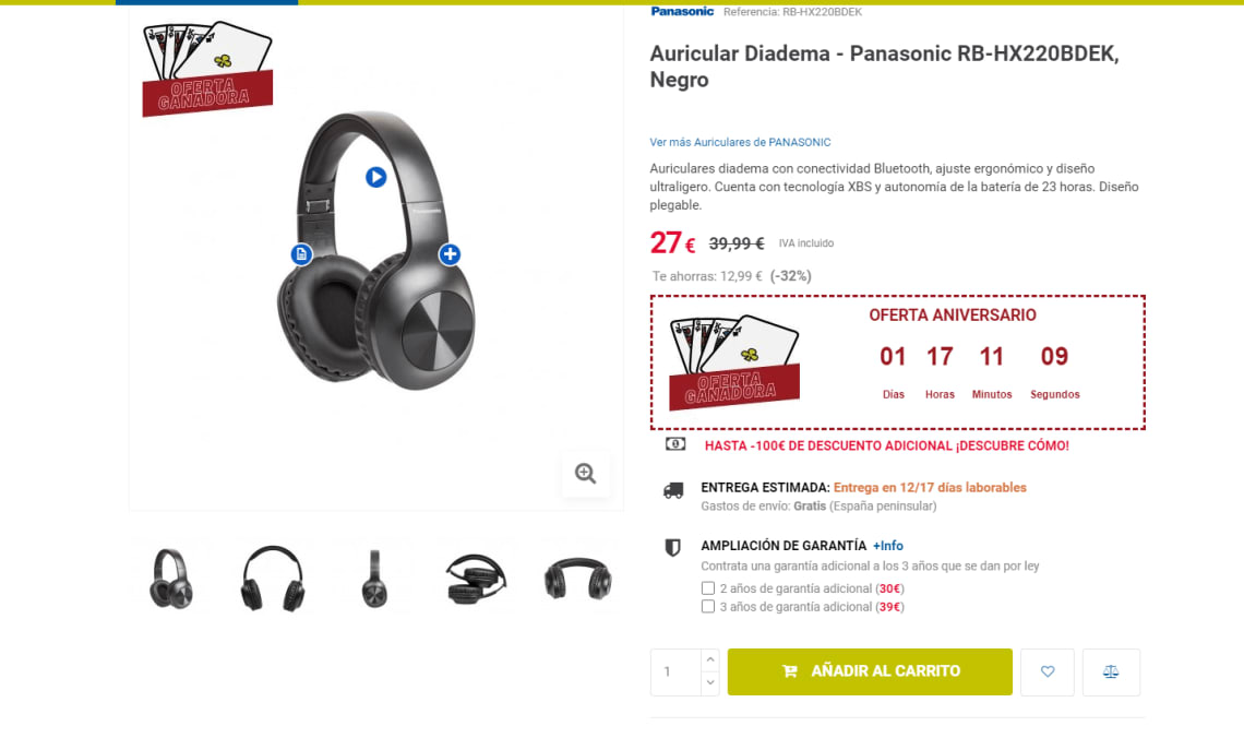 Auriculares Panasonic RB-HX220BDEK