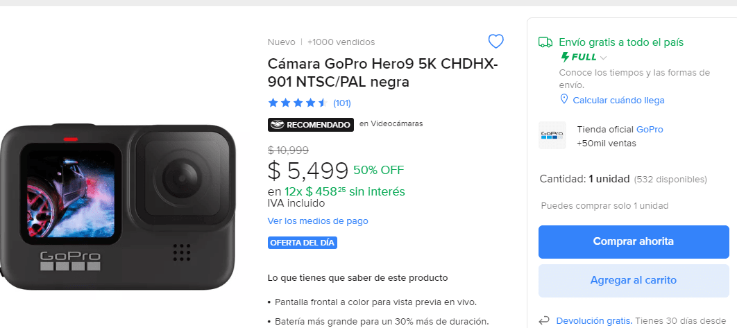 Cámara GoPro Hero9 5K CHDHX-901 NTSC/PAL negra