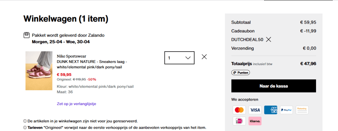 Diverse Nike Dunk sneakers vanaf €47,96 dmv code bij Zalando