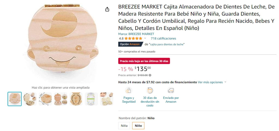 BREEZEE MARKET Cajita Almacenadora De Dientes De Leche, Madera Resistente  Para Bebé Niño y Niña, Guarda Dientes Y Cordón Umbilical, Regalo Para  Recién Nacido, Bebes Y Niños, Detalles En Español : 