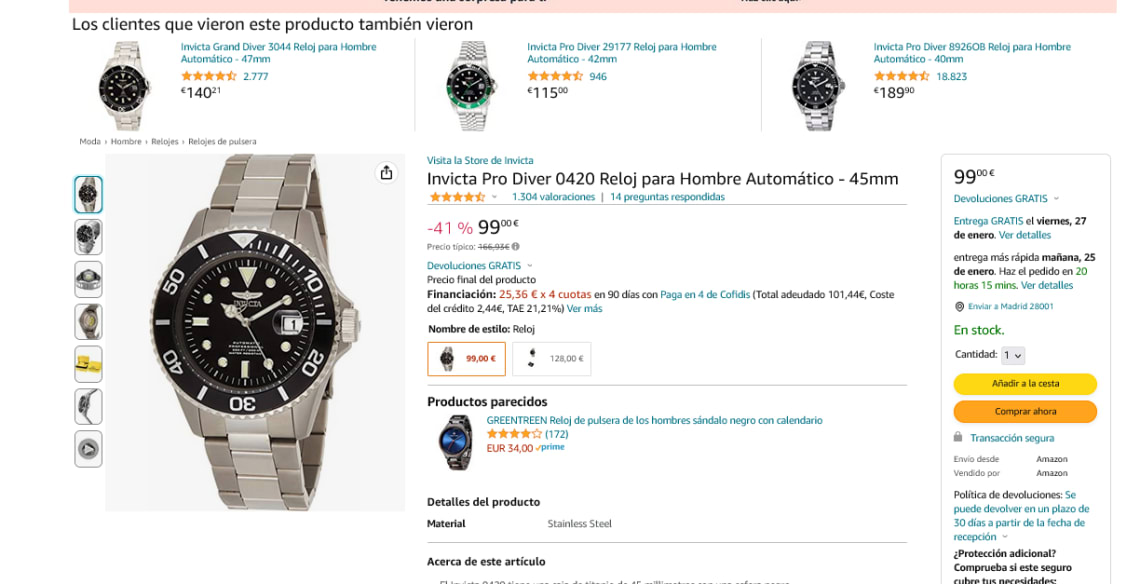 Invicta Pro Diver 0420. Reloj hombre automático