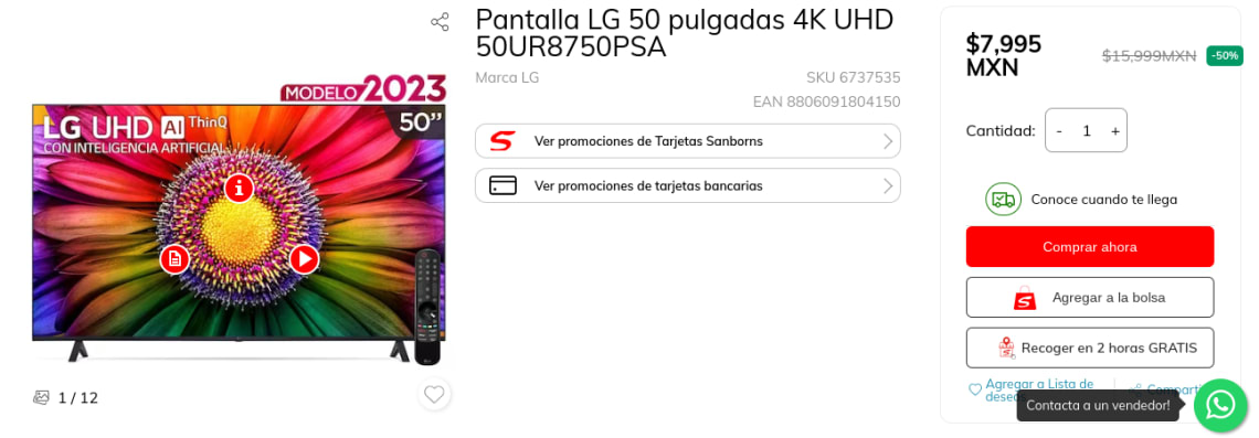 Pantalla 50 LG Uhd 4K Smart Tv 50Ur8750Psa