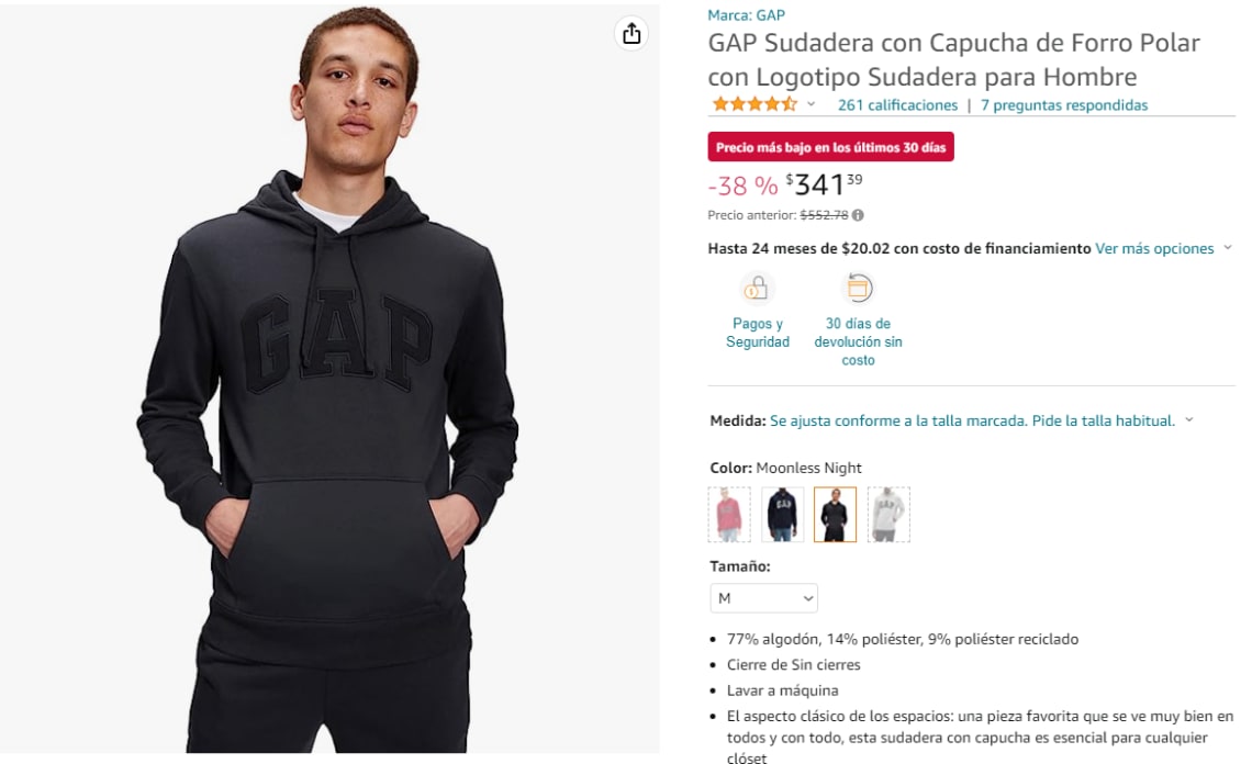  GAP Sudadera con capucha de forro polar con logotipo