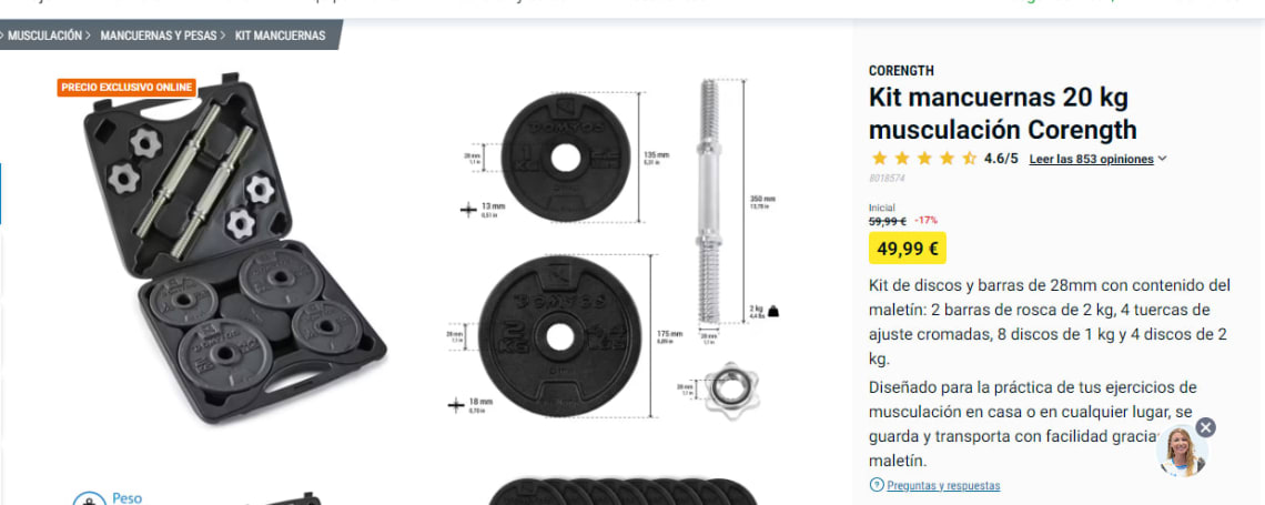 Kit mancuernas 20 kg musculación Corength