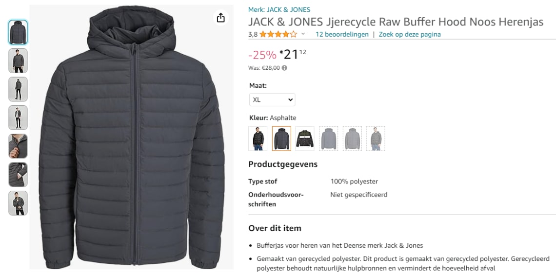Jack & Jones heren pufferjas voor €21,12