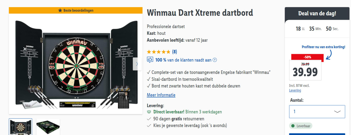 Winmau Xtreme dartset €39,99 in de Webshop