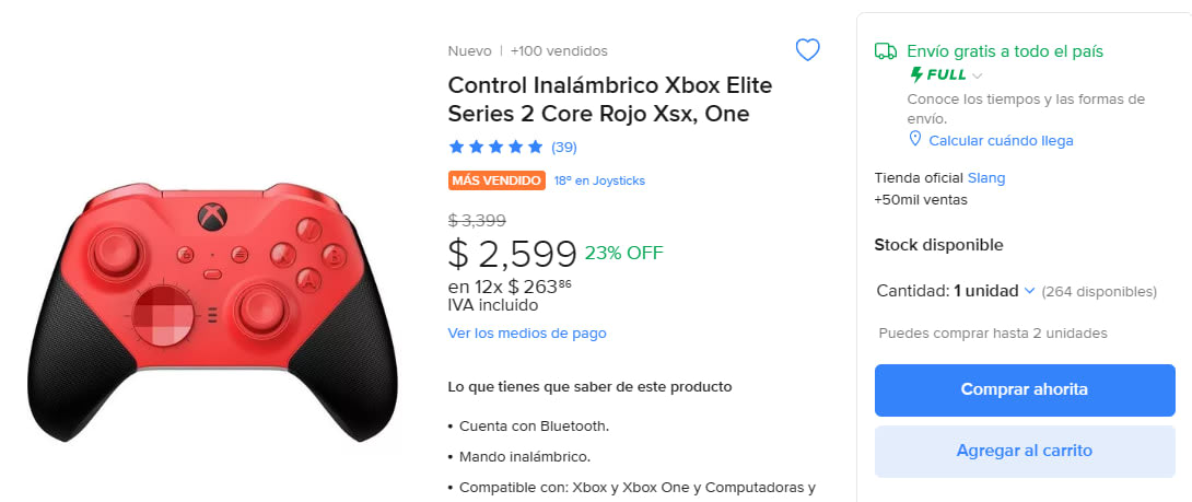 Control Inalámbrico Xbox Elite Series 2 Core Rojo