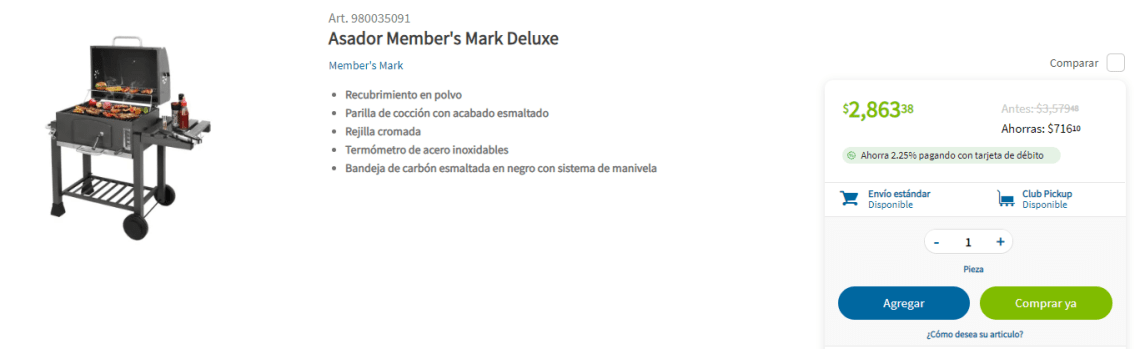 Asador Member's Mark Deluxe a $2, en Sam's Club