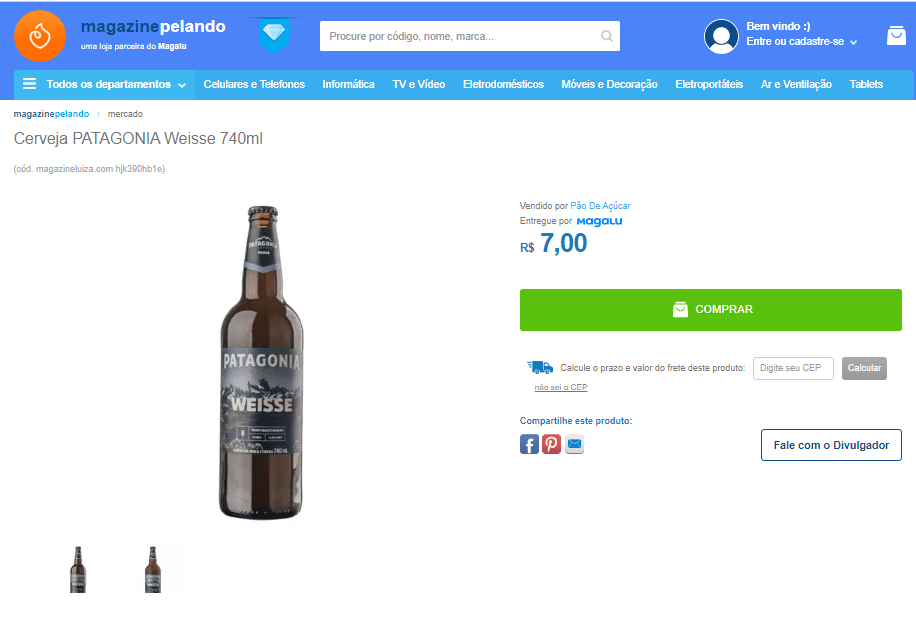 Cerveja Patagonia Weisse Garrafa 740ml