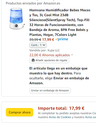 Humidificador 3L Bebes Mocos y Tos por 17,99€