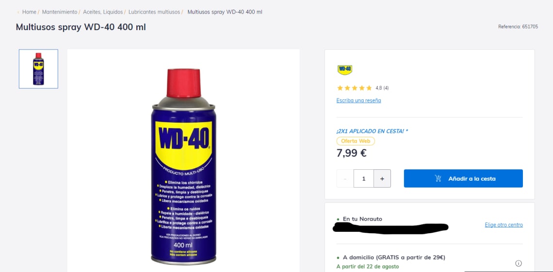 Limpiador de silicona para motos WD-40 400ml - Norauto