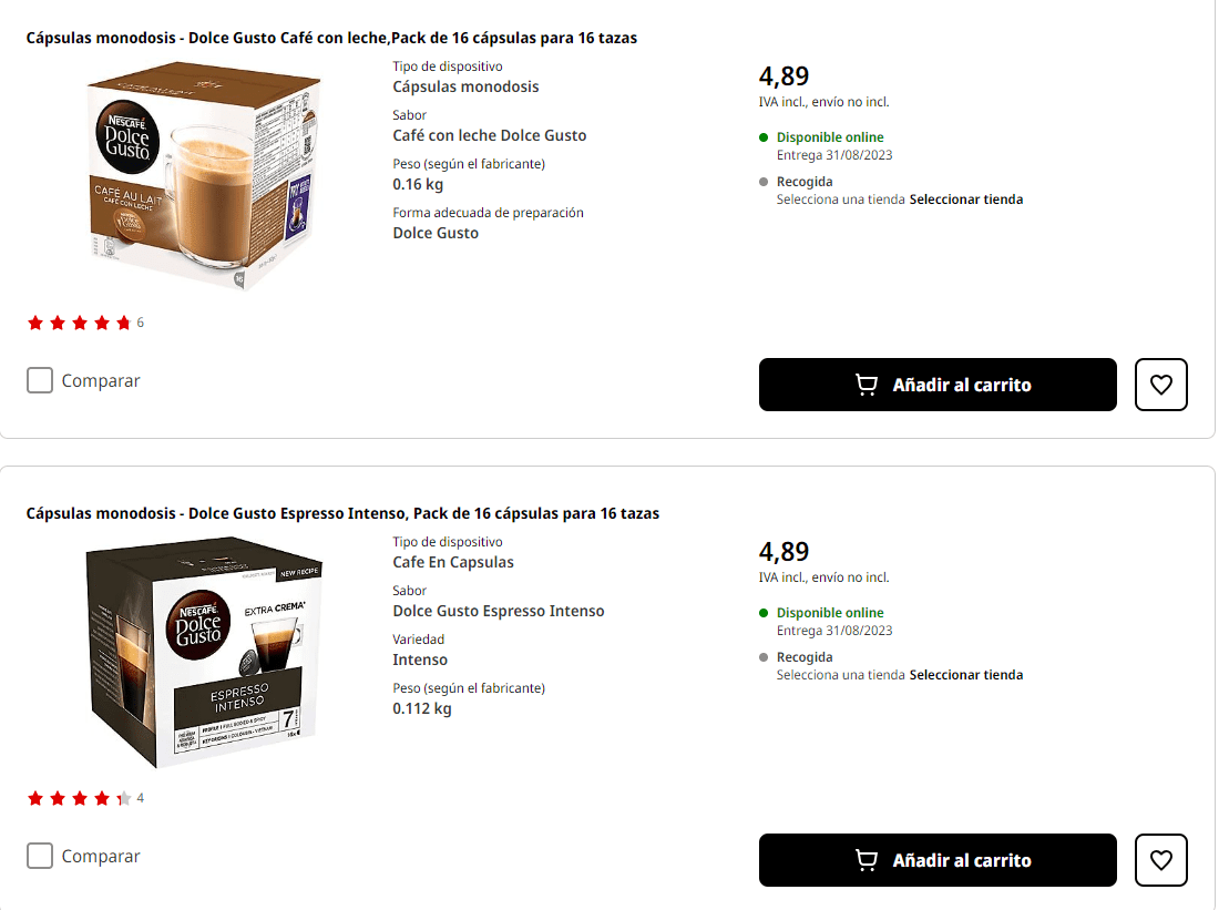 Dolce Gusto de De Longhi con cuatro packs de cápsulas por 48,40