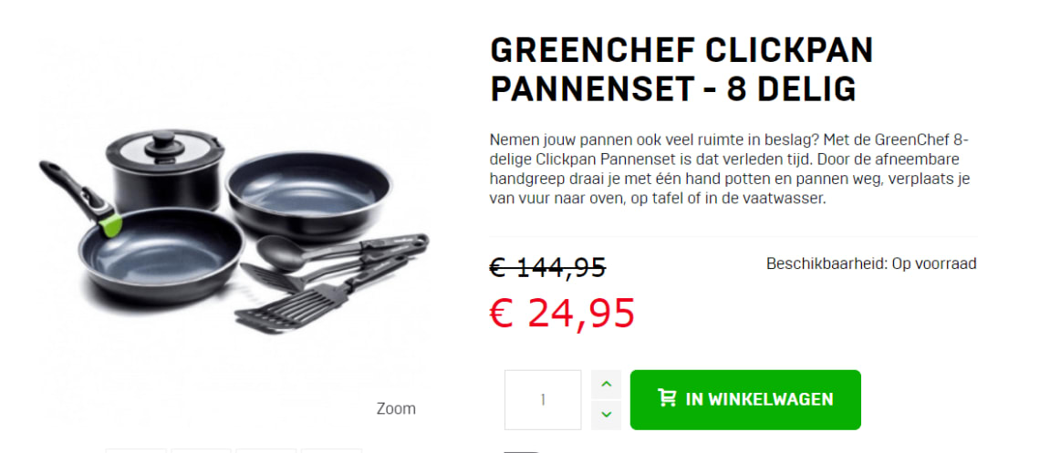 Clickpan Pannenset - delig €24,95 Dagknaller