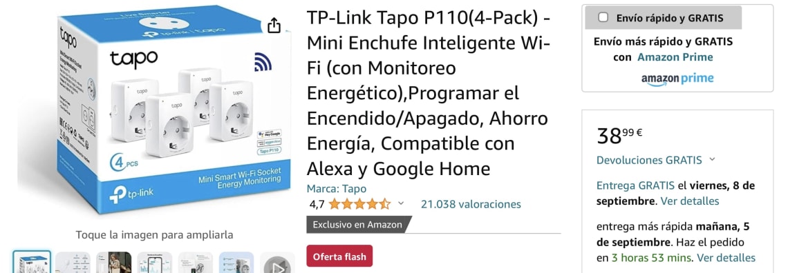 TP-Link Tapo P110 - Mini Enchufe Inteligente Wi-Fi (con Monitoreo