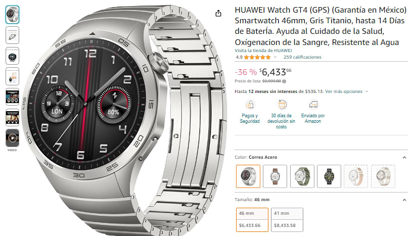 Smartwatch Huawei Watch Gt4 (gps) 46mm Gris Titanio