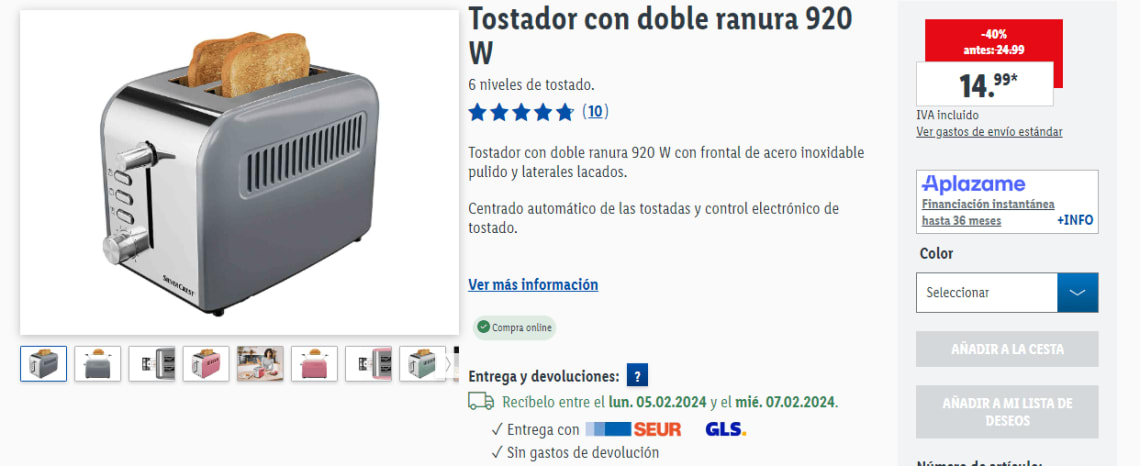 Tostador con doble ranura 920 W