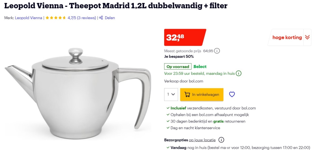 kans Gelovige Retoucheren Theepot Leopold Vienna Madrid 1,2L voor €32,48 bij Bol.com