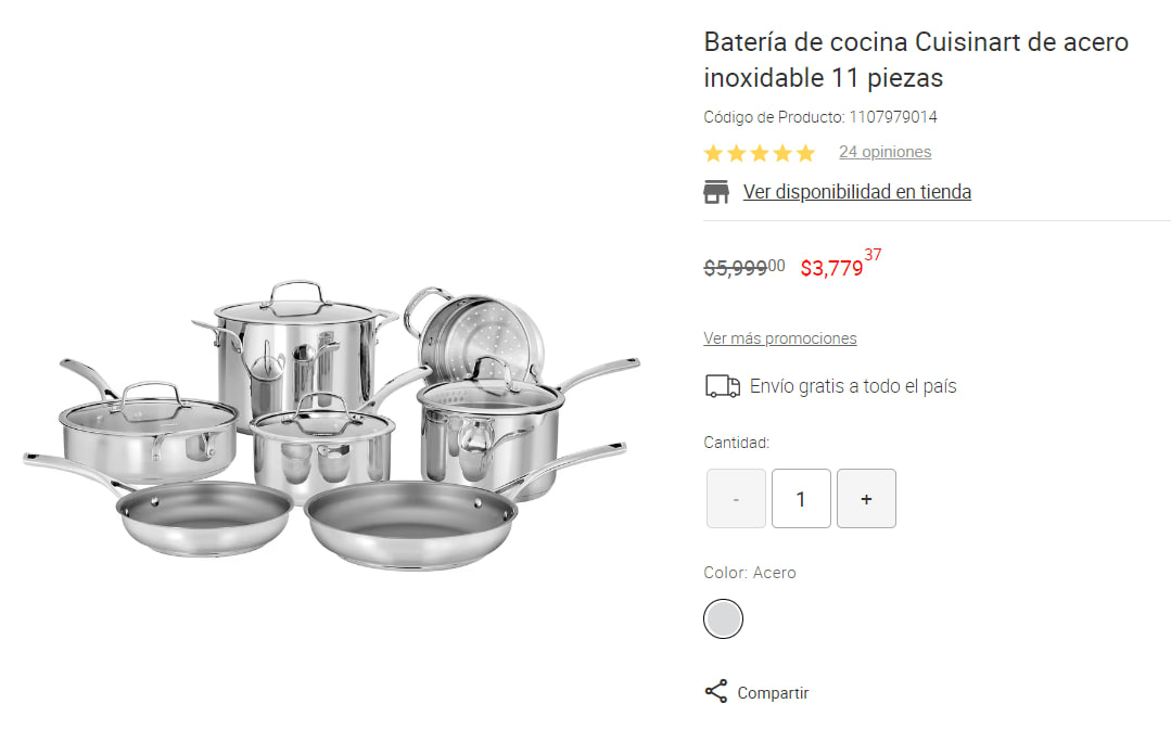 Batería de cocina Cuisinart de acero inoxidable 11 piezas