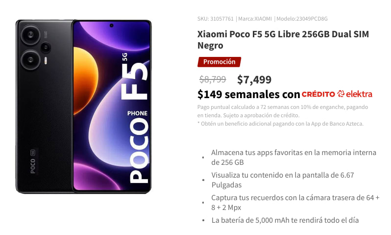 POCO F5 5G 8/256GB Negro Libre