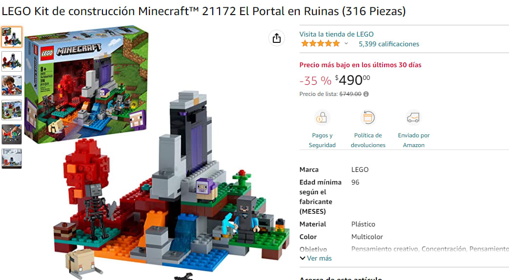 LEGO 21172 Minecraft El Portal en Ruinas Juguete de Construcción