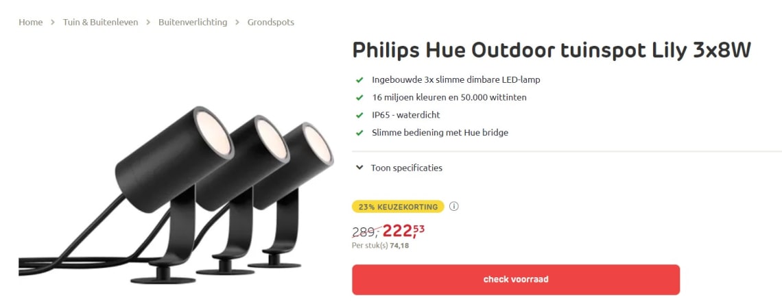 kijken nakoming heroïne Philips Hue Outdoor Lily Spot Zwart, basis (set van 3) voor €222,53 bij  Praxis