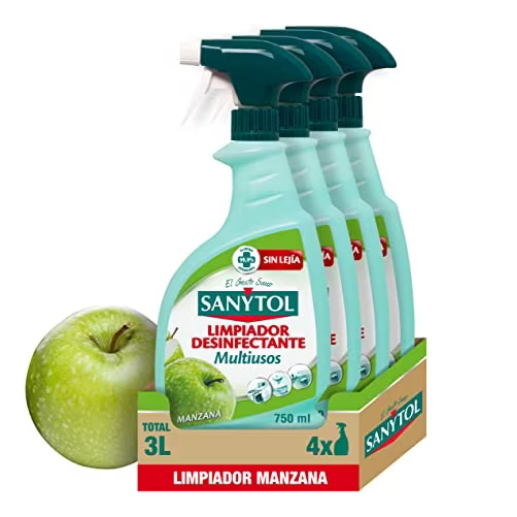 Sanytol Limpiador Desinfectante Multiusos Perfume Manzana Pack de 4 x 750 Ml