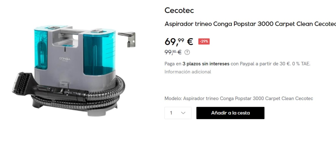 CECOTEC - Aspirador CONGA 3000 CARPET CLEAN