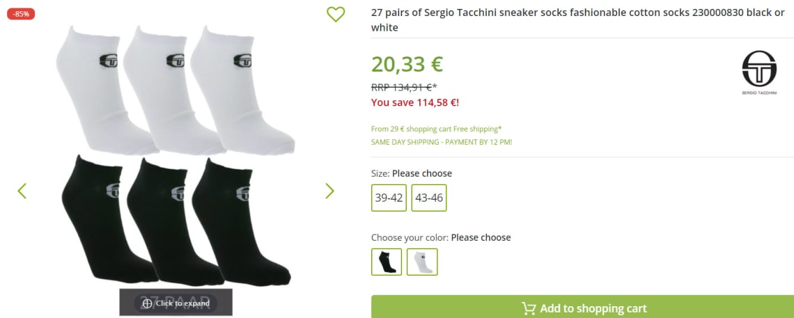 27 paar Sergio Tacchini unisex sneakersokken voor €20,33 bij Outlet48