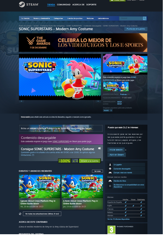 SONIC SUPERSTARS - Modern Amy Costume on Steam