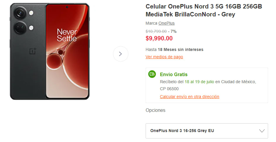 OnePlus Nord 3 5G 256GB por $9,990 en Linio