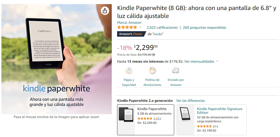 Kindle Paperwhite (8 GB): ahora con una pantalla de 6.8” y luz cálida
