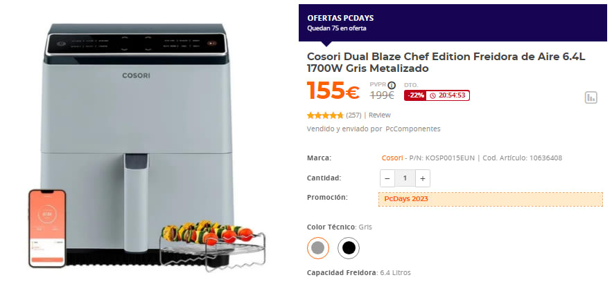 Cosori Dual Blaze Chef Edition Freidora de Aire 6.4L 1700W por 155€
