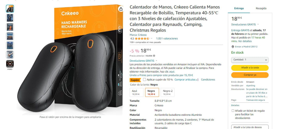 ▷ Chollo Calentador de manos Cnkeeo recargable por USB y batería