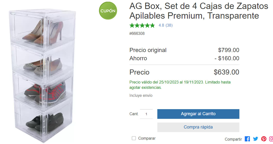 Ag Box, Set De 4 Cajas De Zapatos Apilables Premium