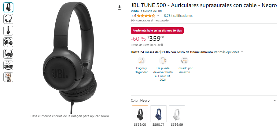 JBL Tune 500  Auriculares supraaurales con cable