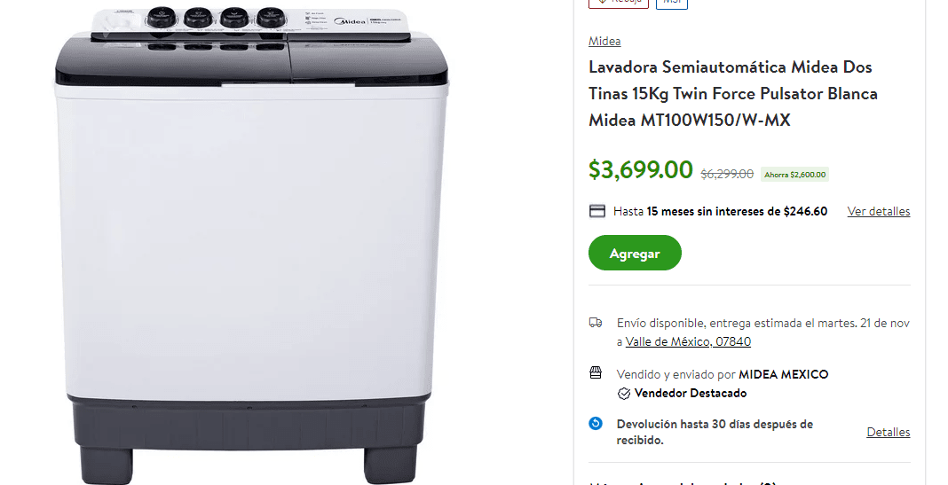 Lavadora Semiautomática De Dos Tinas Midea 15 Kg Twin Force Pulsator