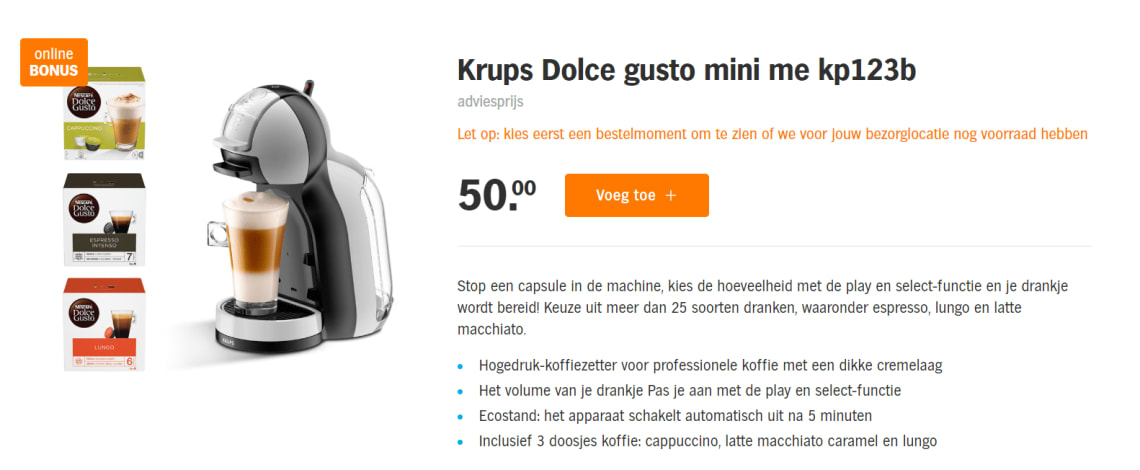 Krups Dolce gusto mini me kp123b voor €50 bij AH Online