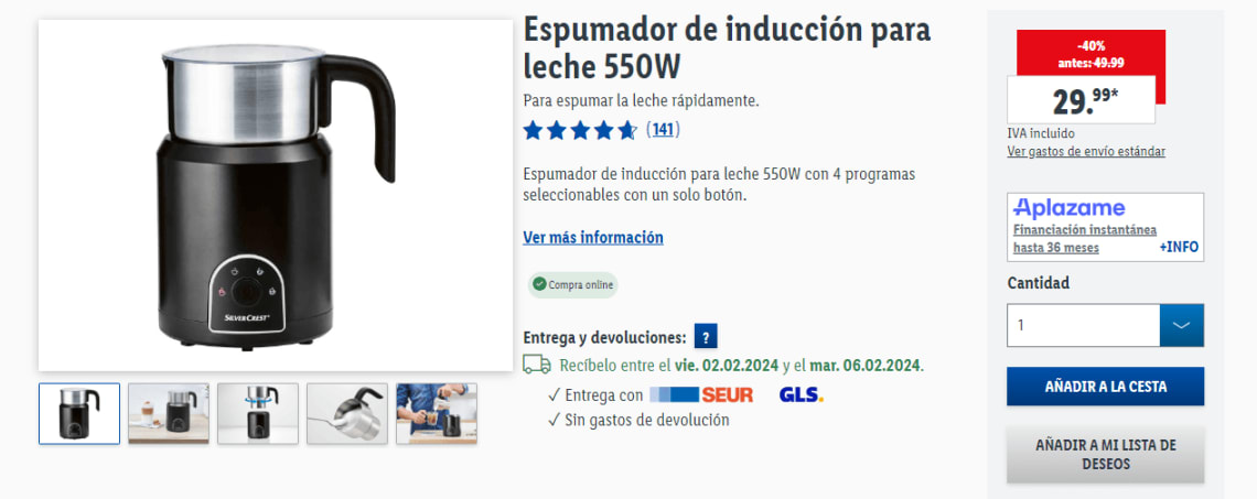 Espumador de inducción para leche 550W