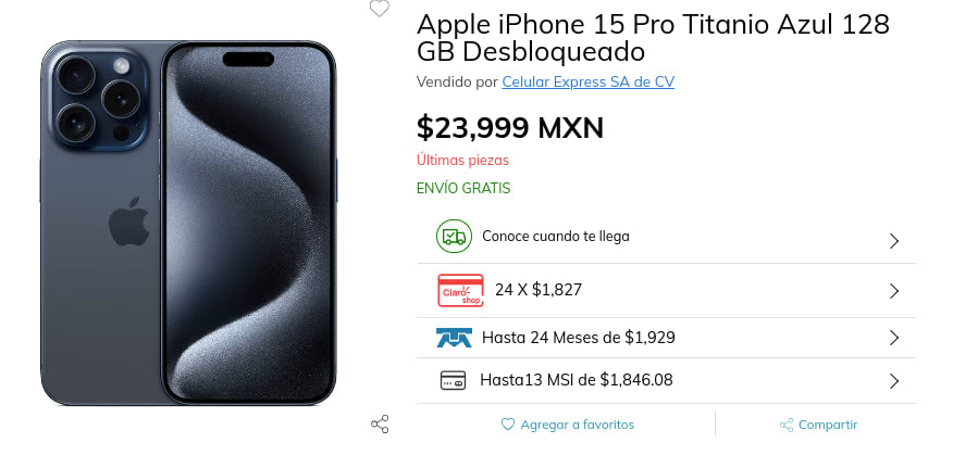 Apple iPhone 15 Pro Titanio Azul 256 GB Desbloqueado