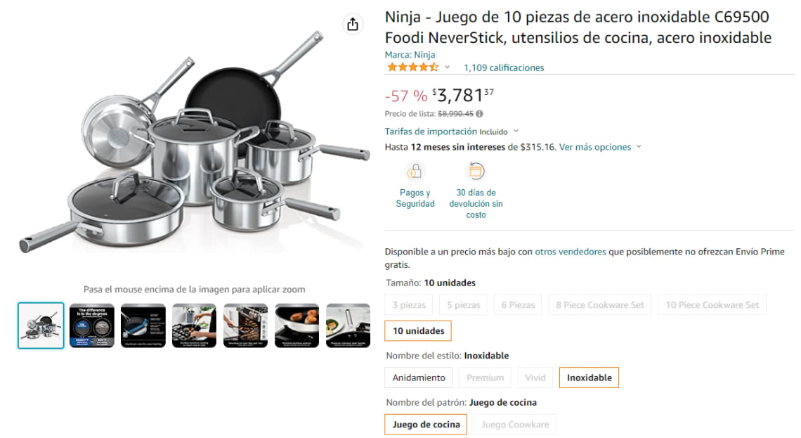  Ninja Foodi NeverStick C69500 - Juego de 10 piezas, utensilios  de cocina, acero inoxidable : Hogar y Cocina