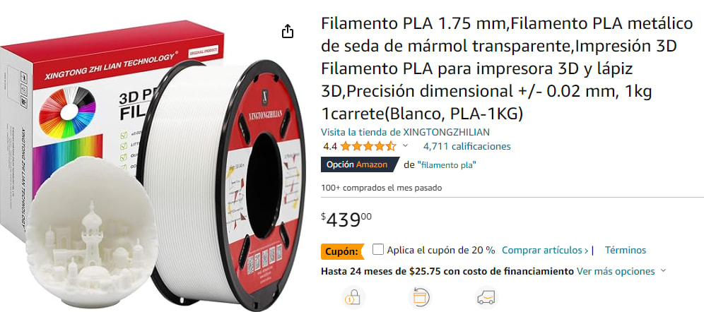 Filamento PLA 1.75mm, XINGTONGZHILIAN 3D Filamento PLA 1.75mm